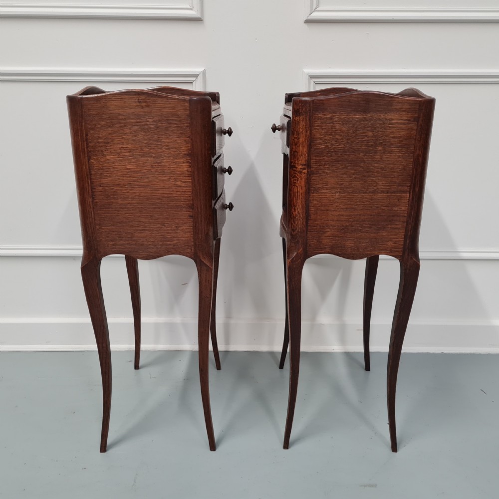 Pair of Oak French Bedside Tables c1930 View IV