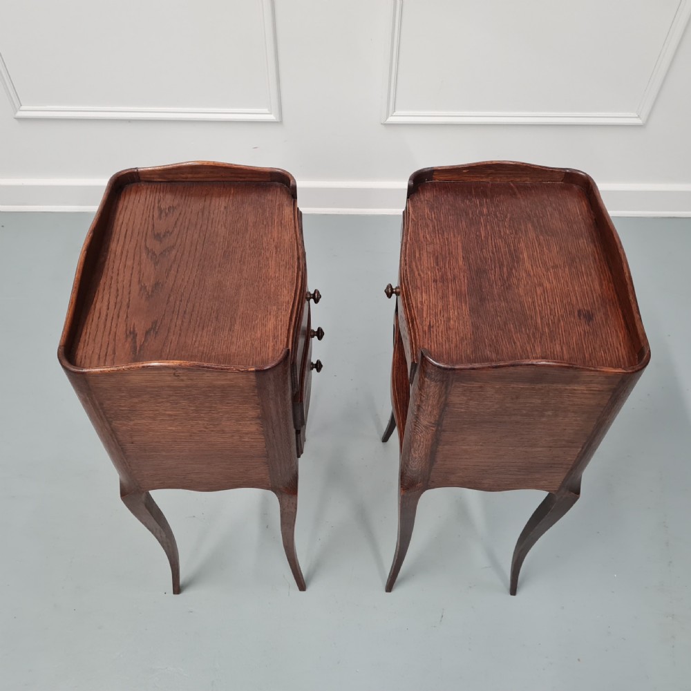 Pair of Oak French Bedside Tables c1930 View VI
