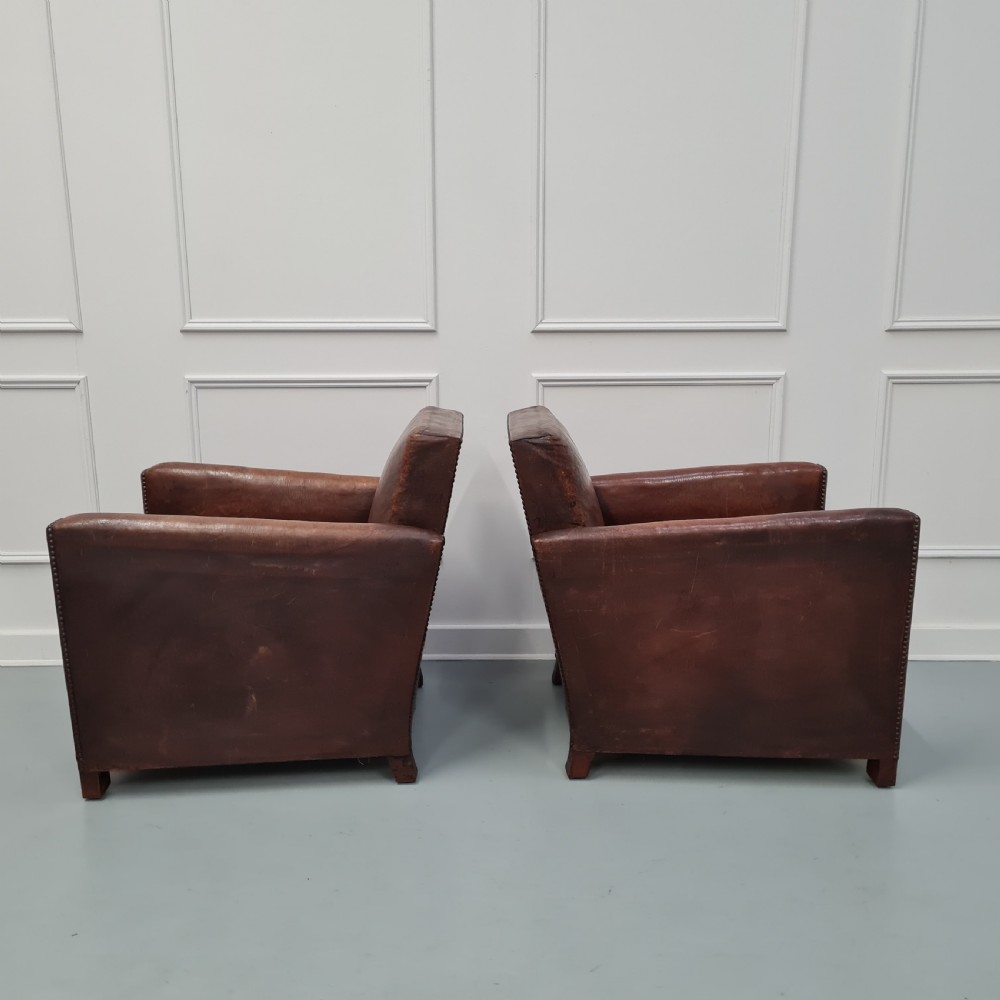 Pair of French Leather Club Chairs c1920s View III