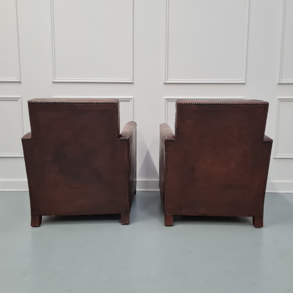 Pair of French Leather Club Chairs c1920s View V