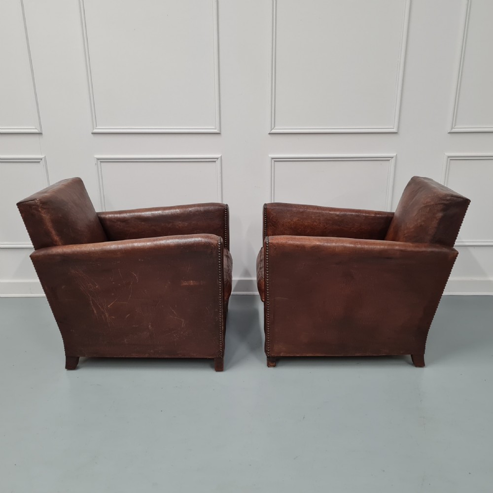 Pair of French Leather Club Chairs c1920s View VI