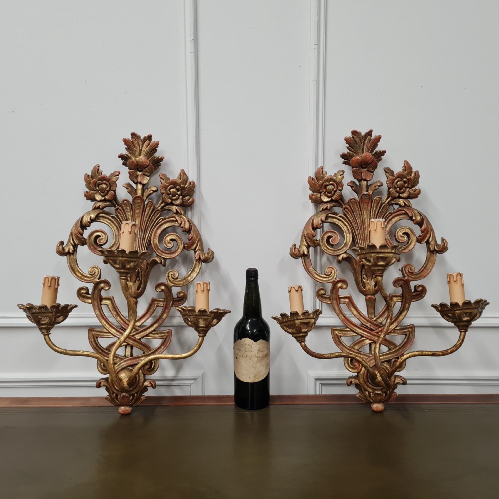Very Large Carved Gilded Italian Wall Lights c1930 View III