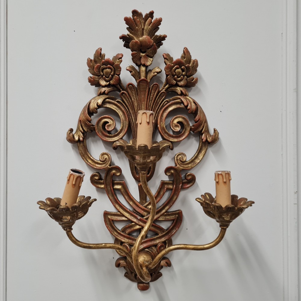 Very Large Carved Gilded Italian Wall Lights c1930 View IV