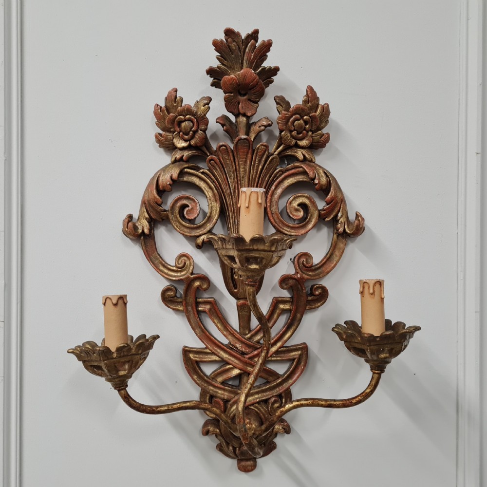 Very Large Carved Gilded Italian Wall Lights c1930 View V