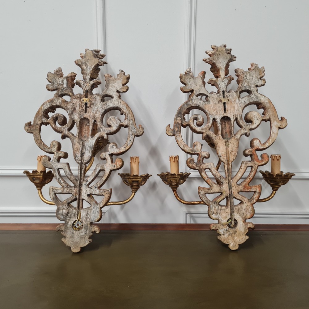 Very Large Carved Gilded Italian Wall Lights c1930 View VII