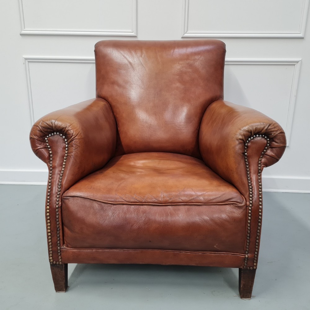 Pair of Large French leather Club Armchairs c1930 View VII
