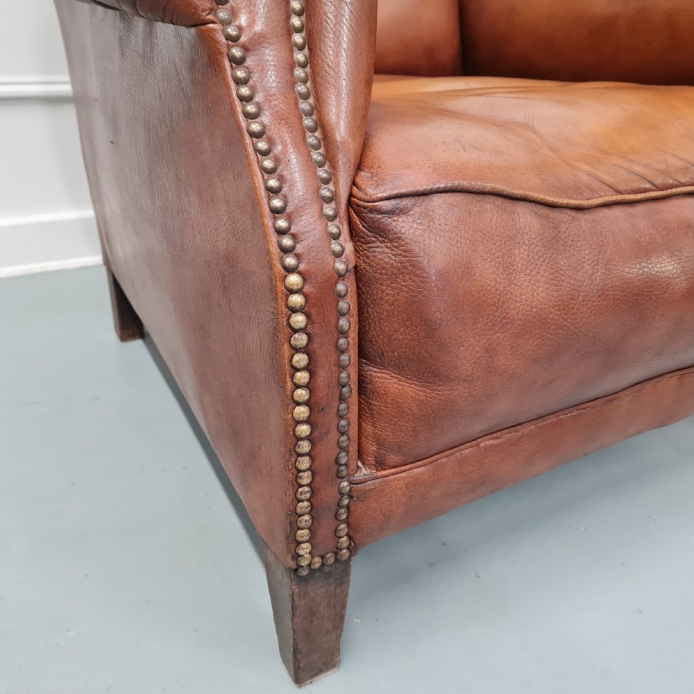 Pair of Large French leather Club Armchairs c1930 View VIII