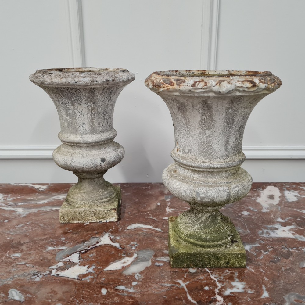 Pair of Small Cast Iron Victorian Urns c1890