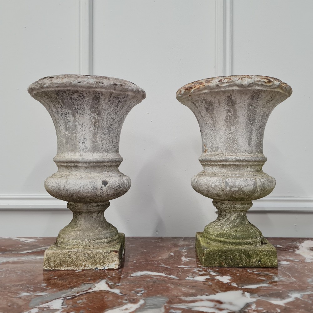 Pair of Small Cast Iron Victorian Urns c1890 View II
