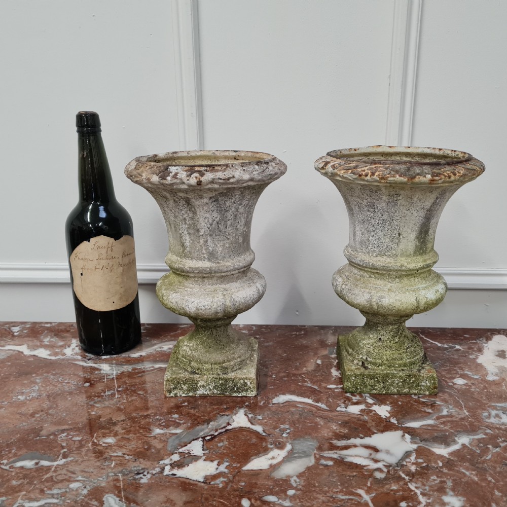 Pair of Small Cast Iron Victorian Urns c1890 View III