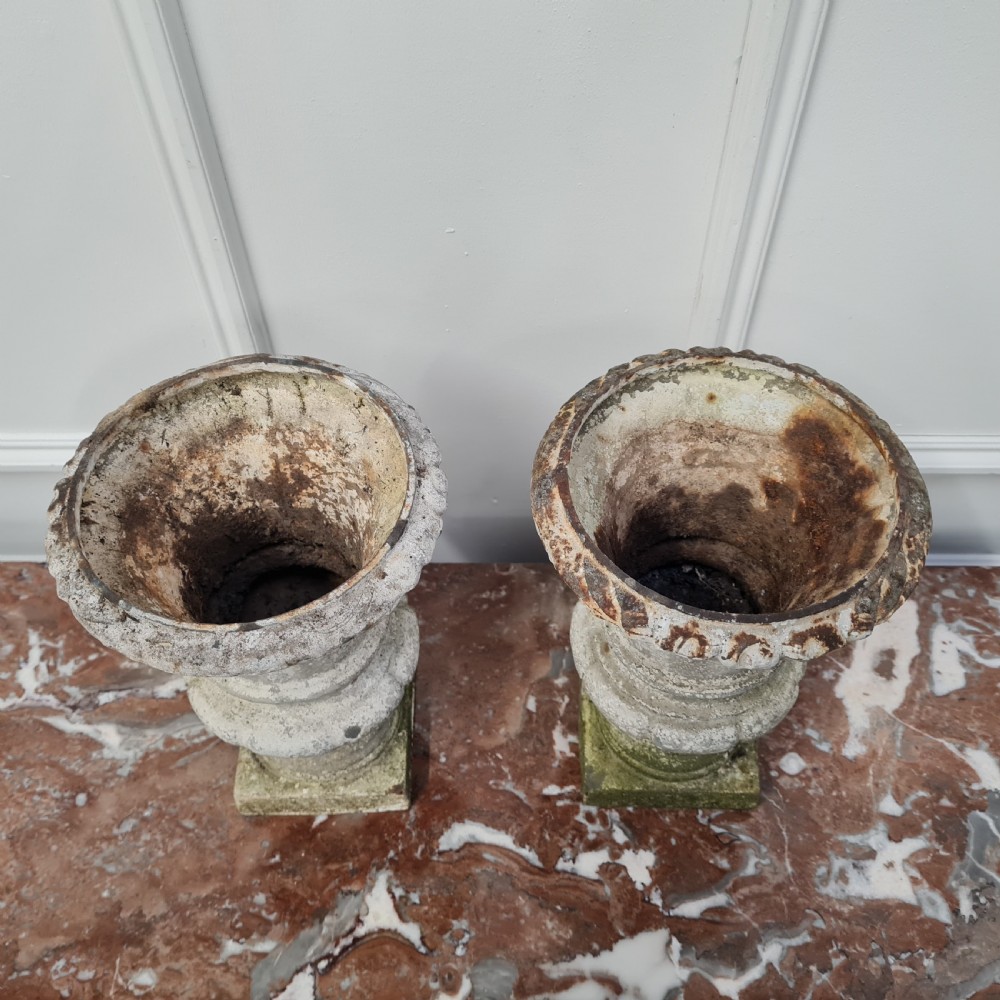Pair of Small Cast Iron Victorian Urns c1890 View IV