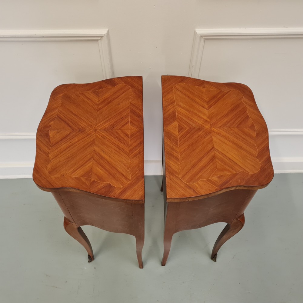 Antique Serpentine French Bedside Tables c1930 View IV