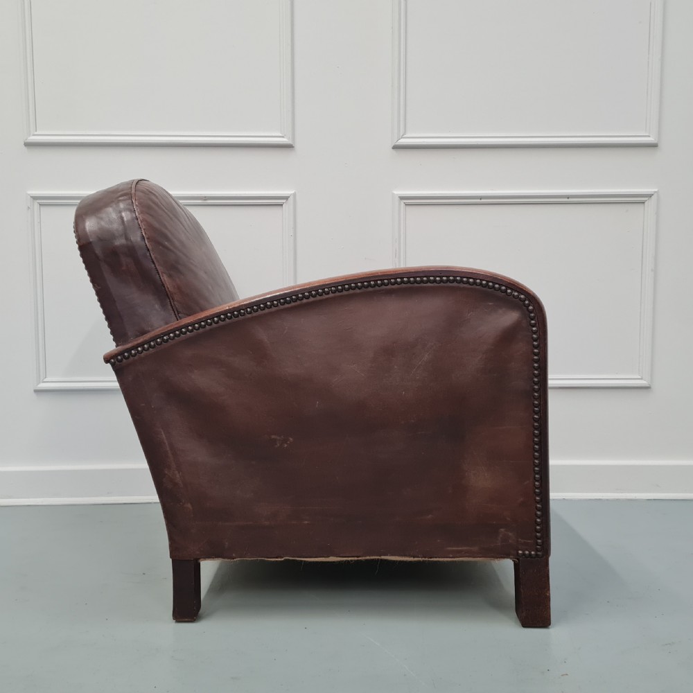 Vintage French Leather Club Chair c1930