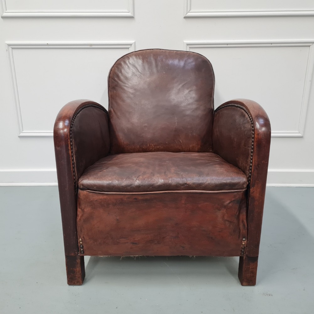 Vintage French Leather Club Chair c1930 View II