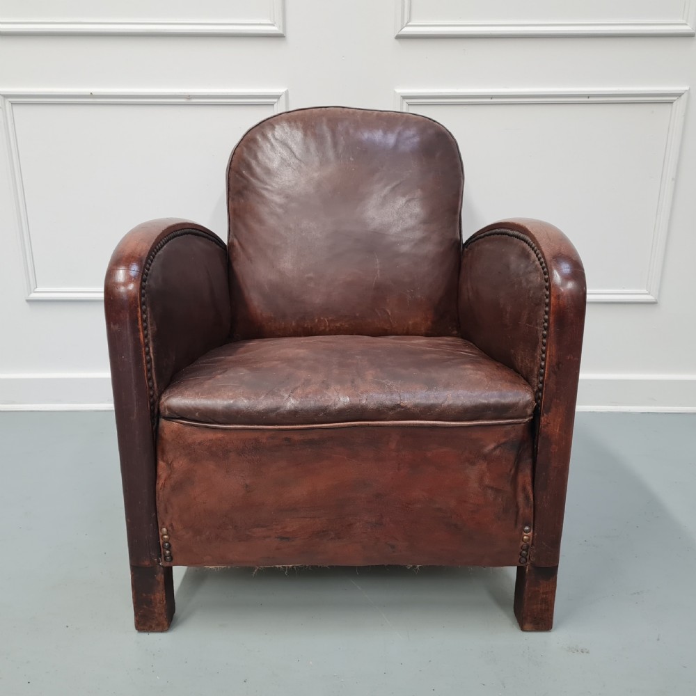 Vintage French Leather Club Chair c1930 View IV