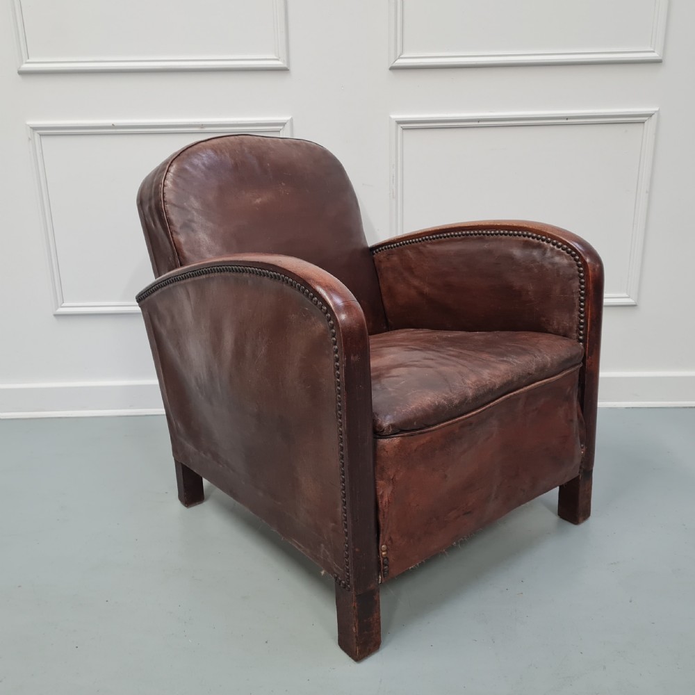 Vintage French Leather Club Chair c1930 View V