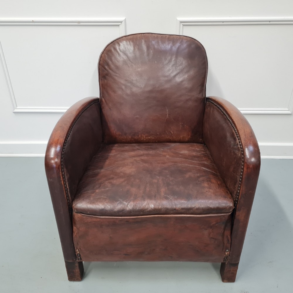 Vintage French Leather Club Chair c1930 View VI