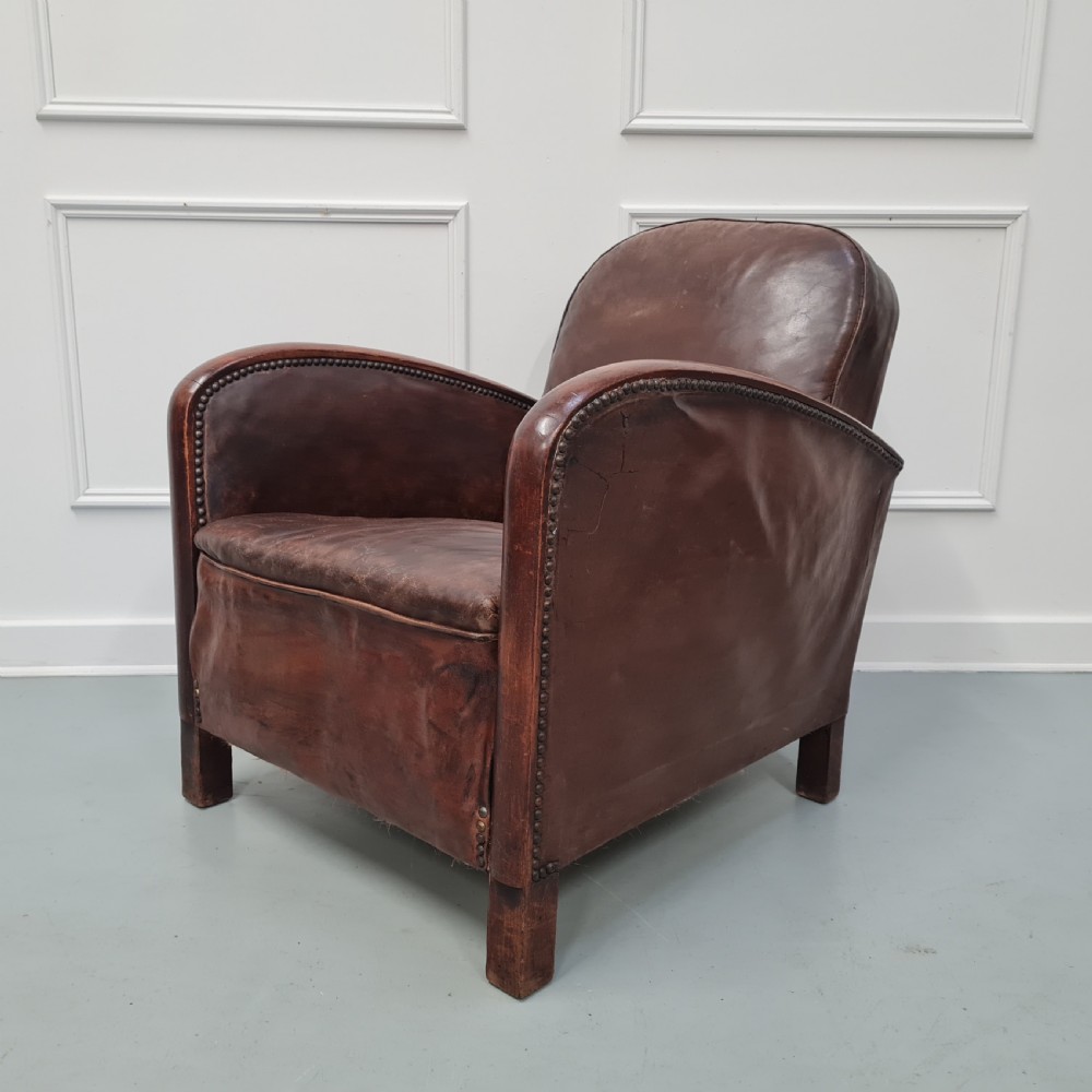 Vintage French Leather Club Chair c1930 View VII