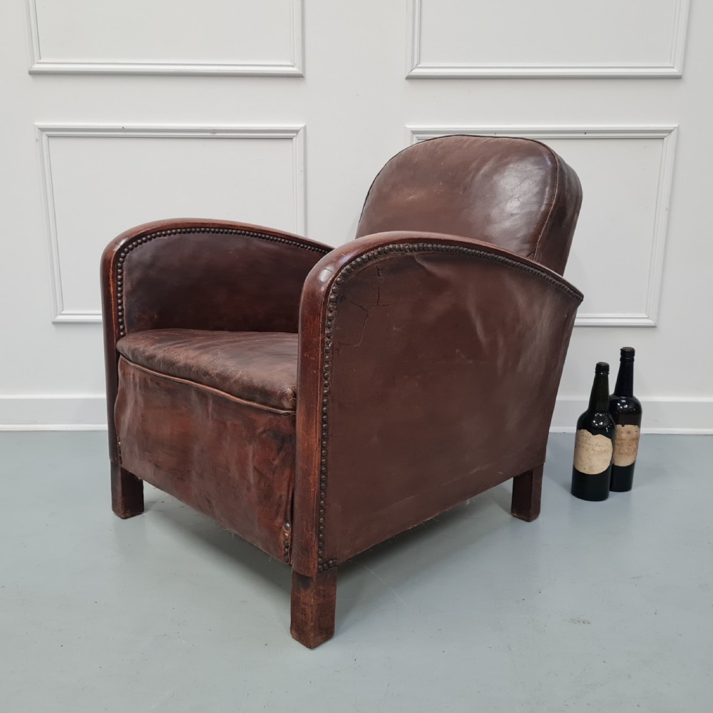 Vintage French Leather Club Chair c1930 View VIII