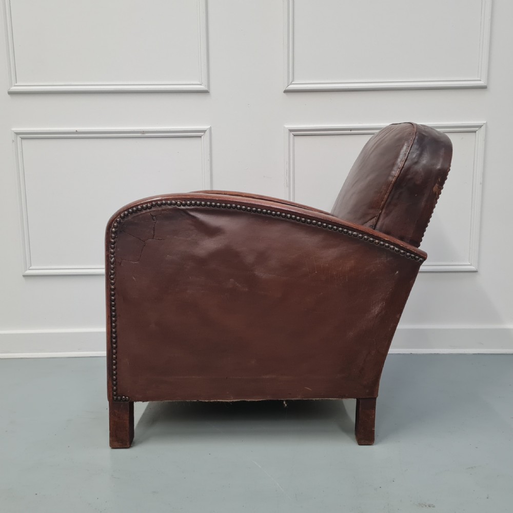 Vintage French Leather Club Chair c1930 View IX