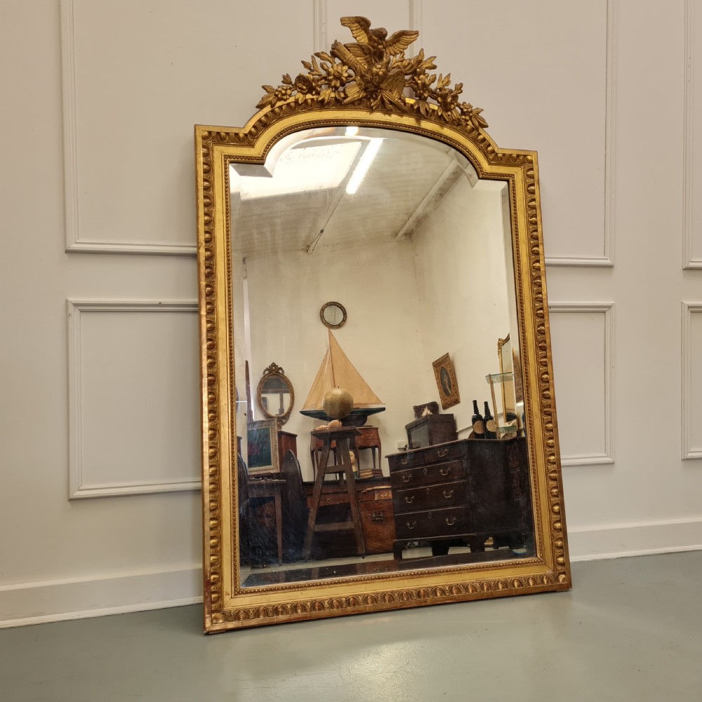 Antique French Gilded Mirror with Love Birds c1870