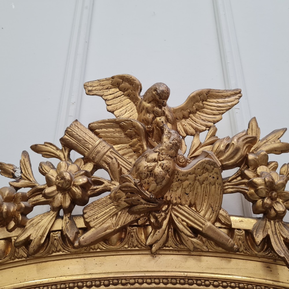 Antique French Gilded Mirror with Love Birds c1870 View IV