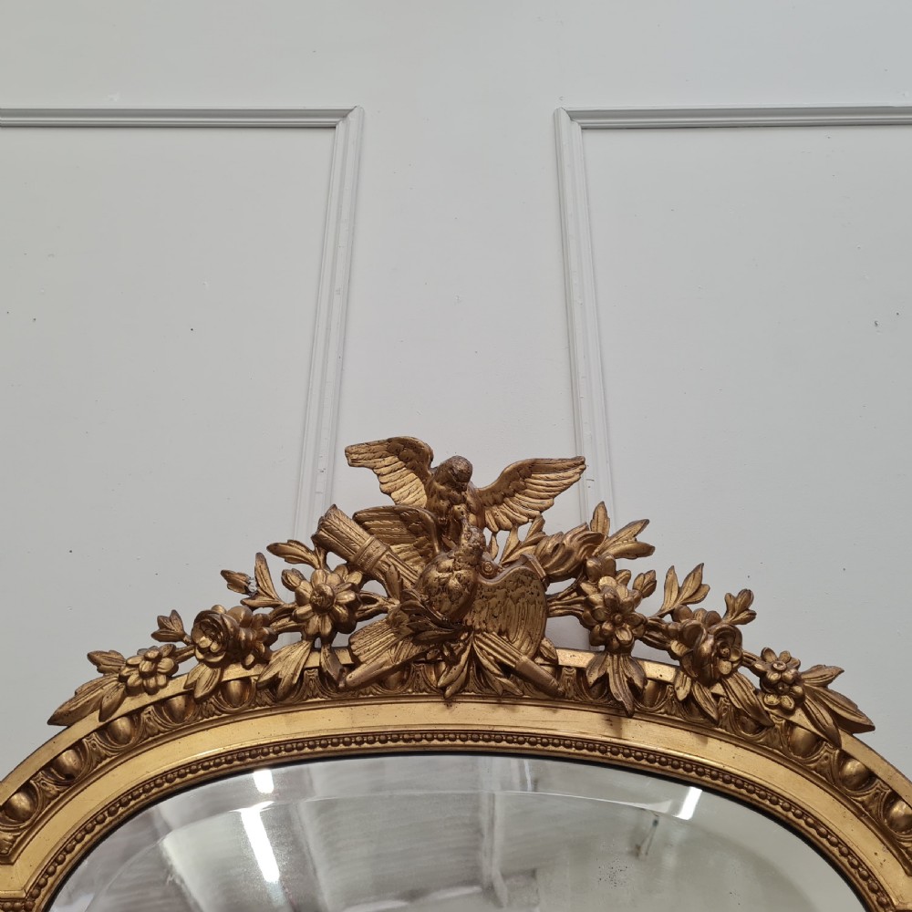 Antique French Gilded Mirror with Love Birds c1870 View V