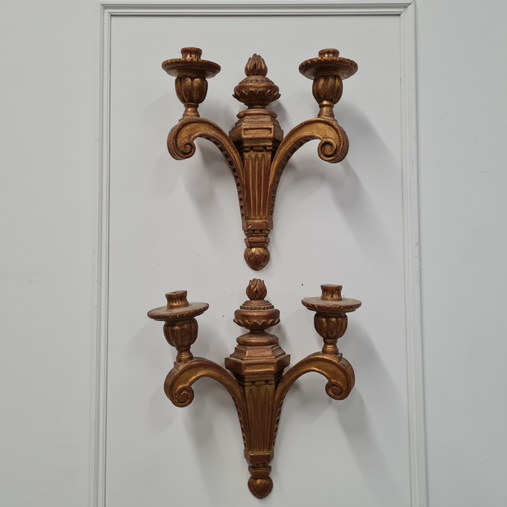 French Carved Wood Gilded Wall Lights C1920