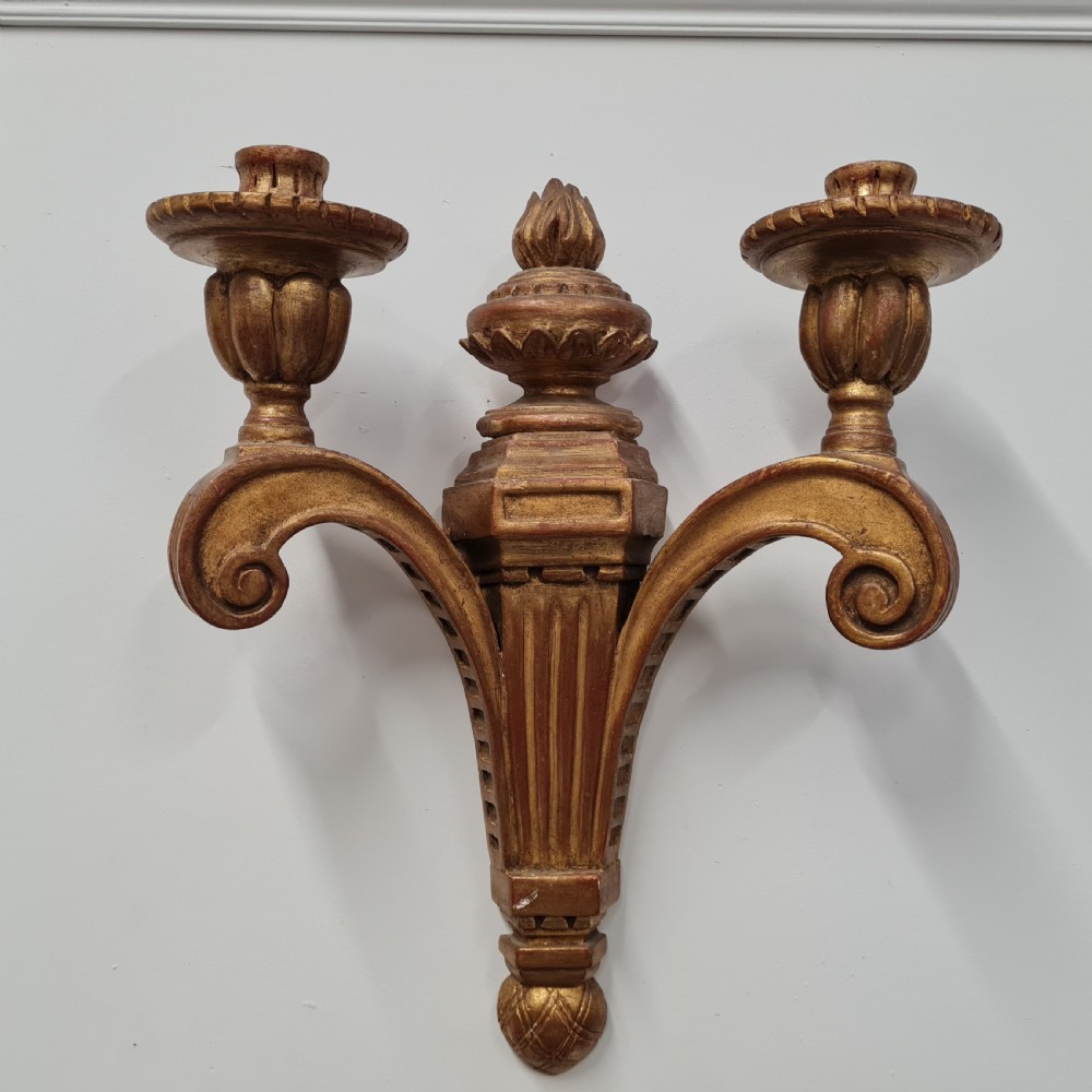 French Carved Wood Gilded Wall Lights C1920 View II