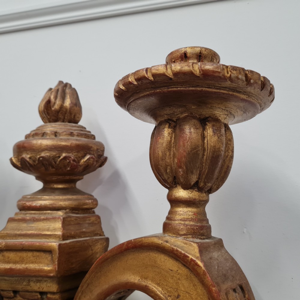 French Carved Wood Gilded Wall Lights C1920 View IV