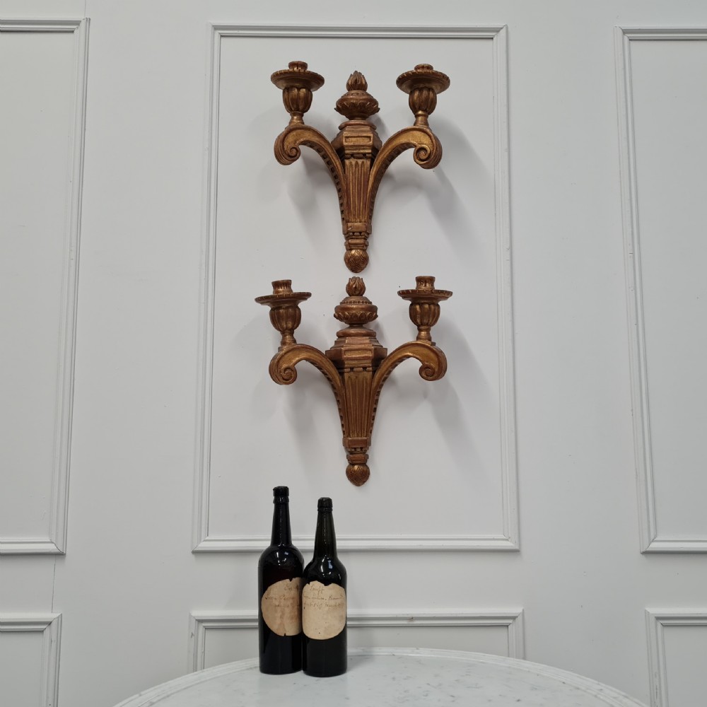 French Carved Wood Gilded Wall Lights C1920 View V