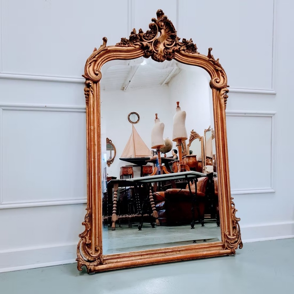 Antique French Gilded Rococo Mirror c1890