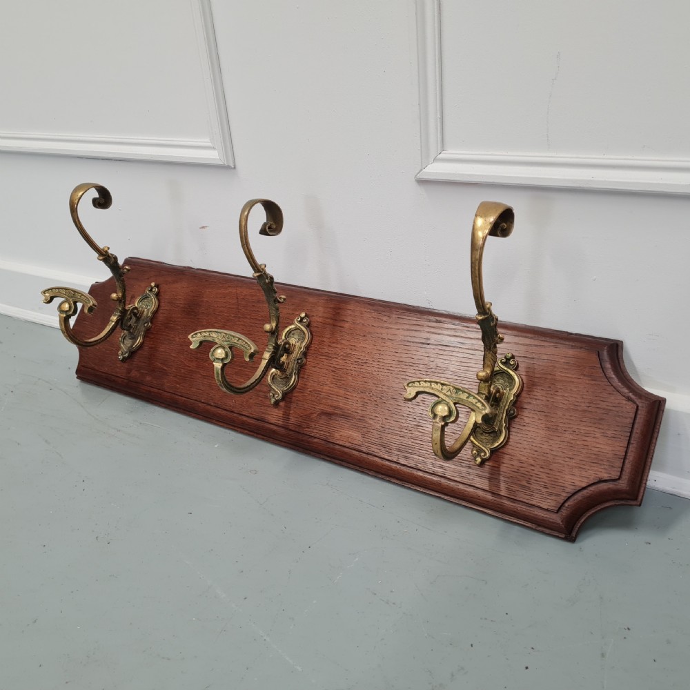 Beautiful Oak and Brass Coat Hooks c1880