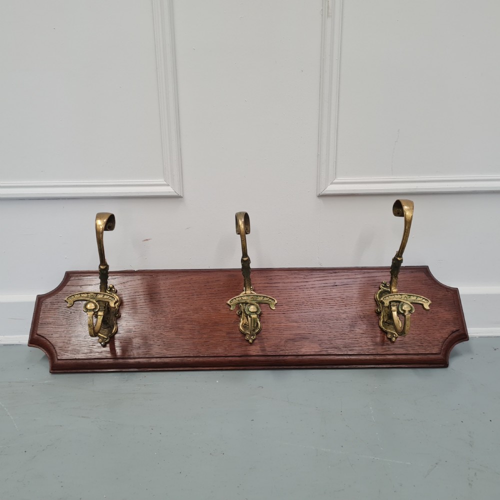 Beautiful Oak and Brass Coat Hooks c1880 View II