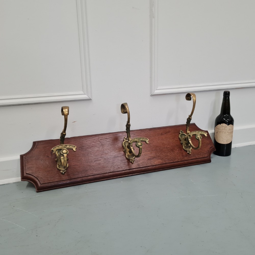 Beautiful Oak and Brass Coat Hooks c1880 View IV