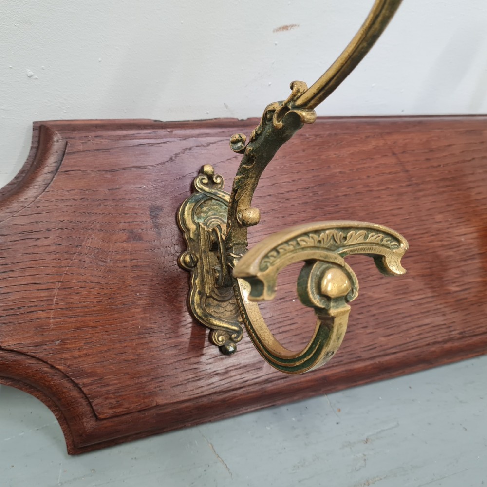 Beautiful Oak and Brass Coat Hooks c1880 View V
