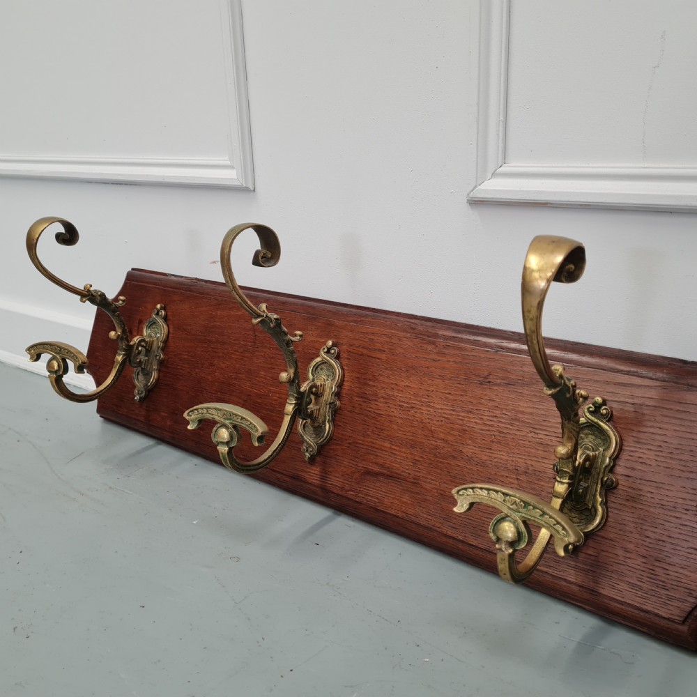 Beautiful Oak and Brass Coat Hooks c1880 View VII