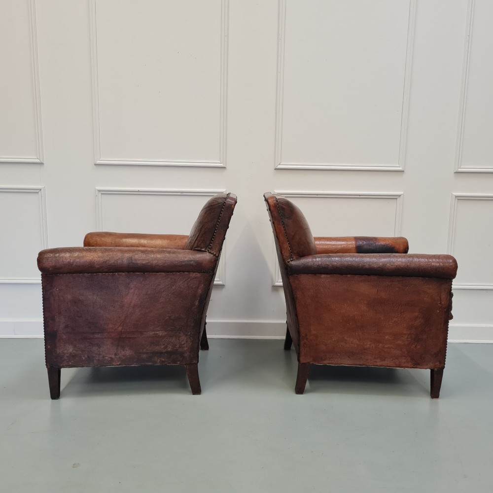 Pair of French Leather Club Chairs c1920 View III