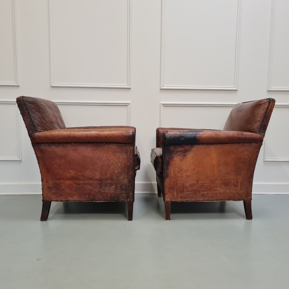 Pair of French Leather Club Chairs c1920 View IV