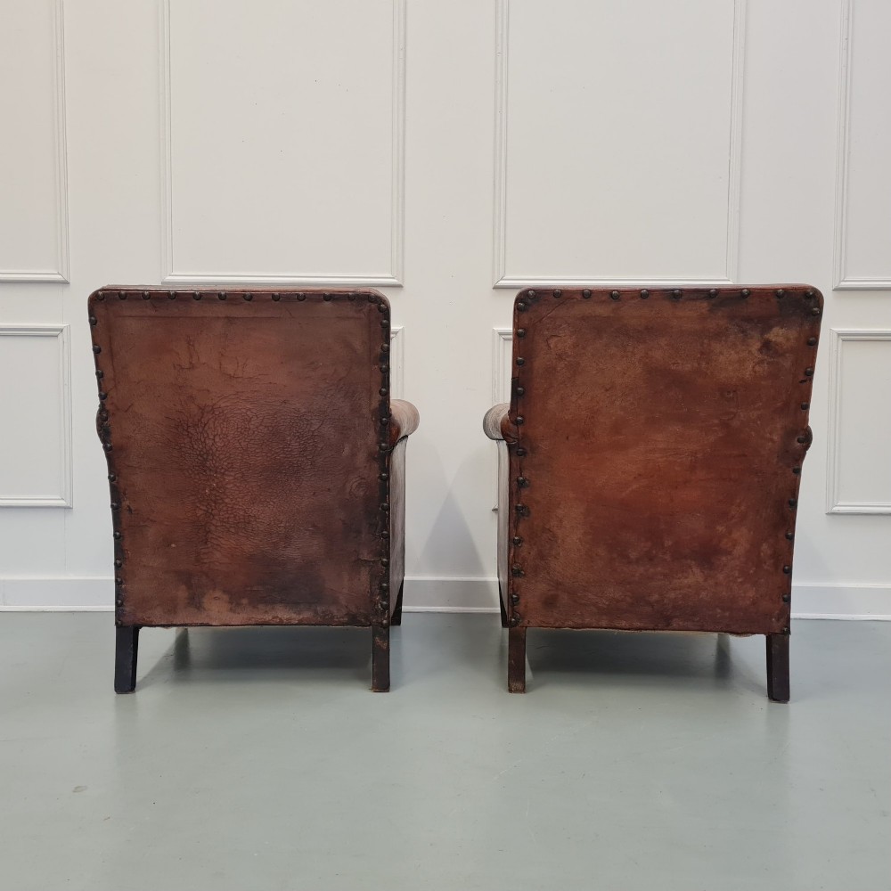 Pair of French Leather Club Chairs c1920 View V
