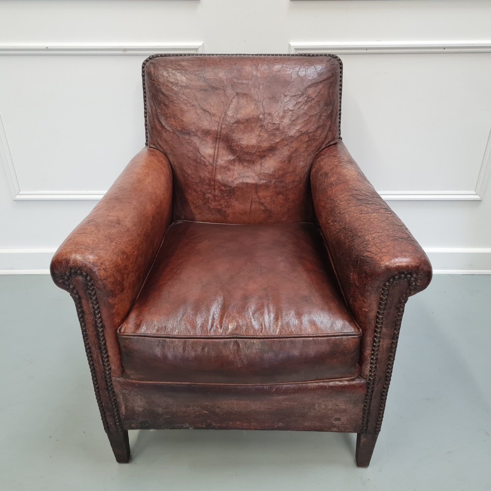 Pair of French Leather Club Chairs c1920 View VI