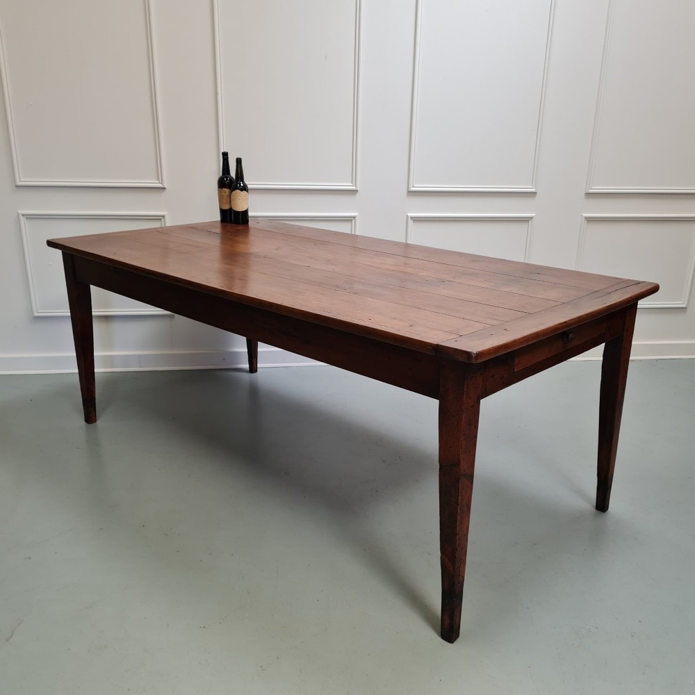 Wide Antique French Cherry Farmhouse Table c1840 View V