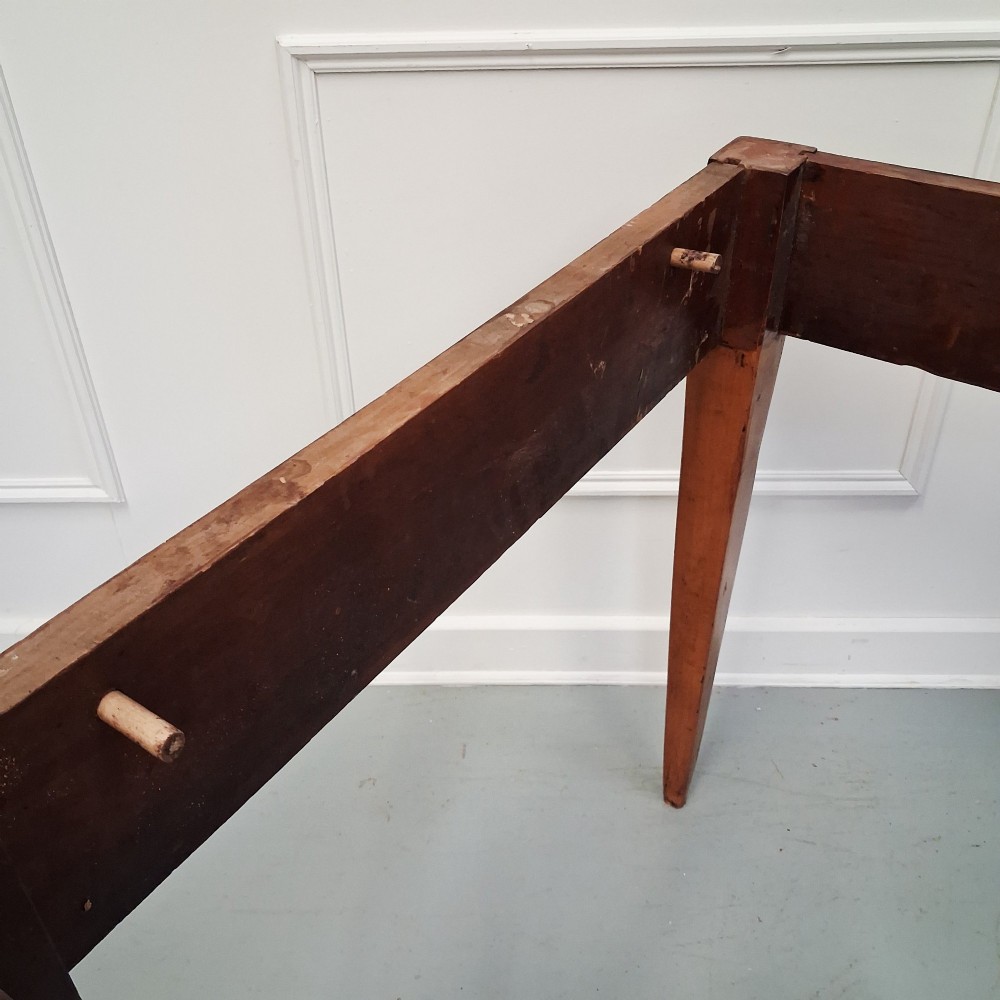 An antique 19th-century satin birch farmhouse table featuring a rectangular plank top, deep apron, and four square tapered legs. View XI