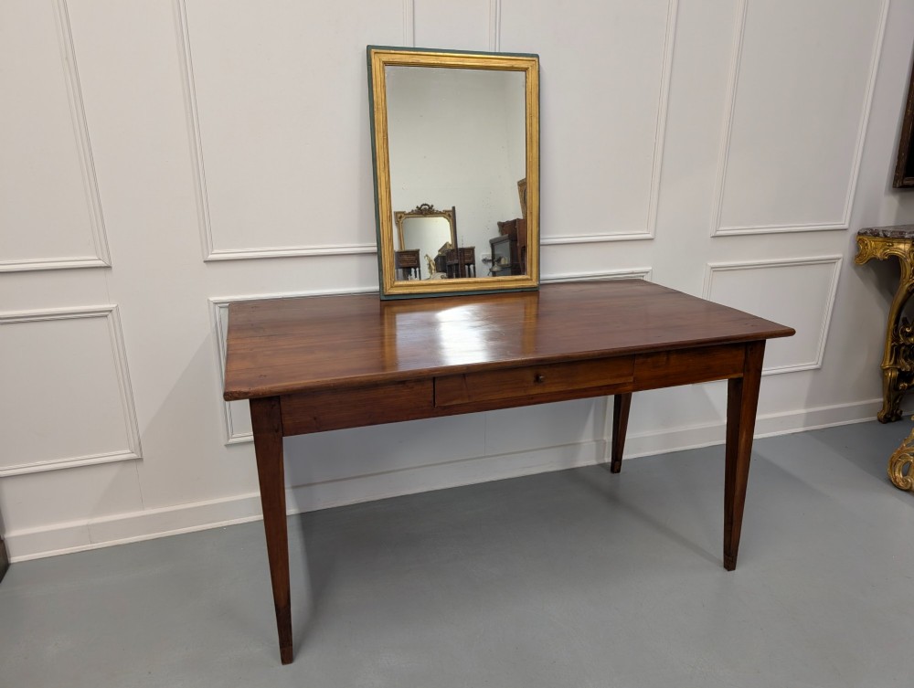 A rectangular 1920s French wall mirror with a gilded inner frame profile surrounded by a slate grey painted border. View VI