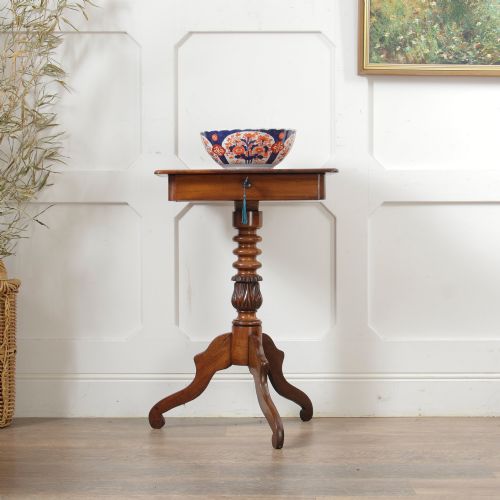 VICTORIAN BOBBIN TURNED PEDESTAL TABLE WITH DRAWER SEWING TABLE - ADDITIONAL PHOTO 1