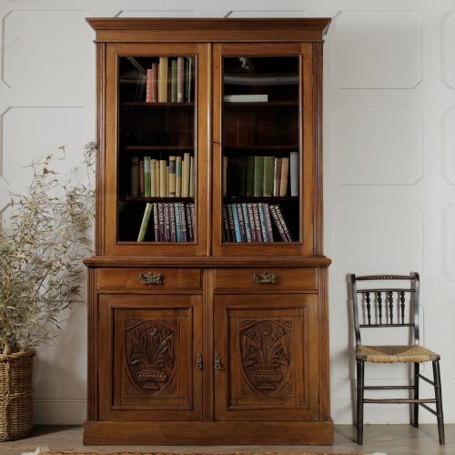 LATE VICTORIAN GLAZED BOOKCASE ABOVE CUPBOARD - ADDITIONAL PHOTO 1