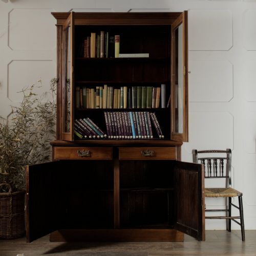 LATE VICTORIAN GLAZED BOOKCASE ABOVE CUPBOARD - ADDITIONAL PHOTO 2
