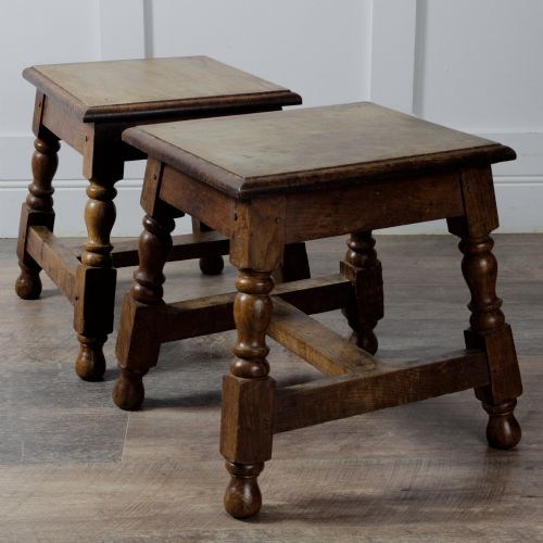 Pair of 19th-century Jointed Oak Stools / Stands