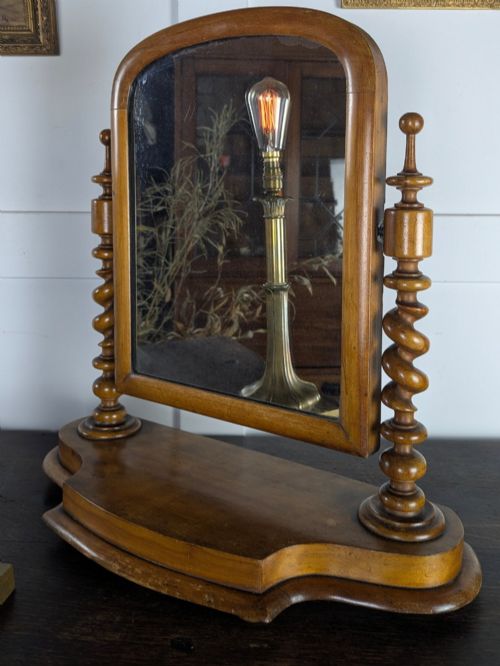 Victorian Satinwood Barley Twist Toilet Mirror with Mercury Glass Plate