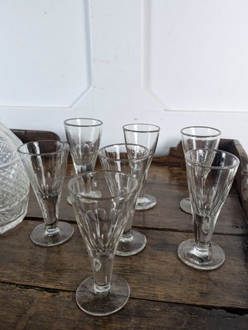 Set of Seven Victorian Thumb-cut Sherry Flutes